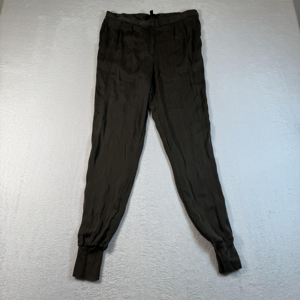 J.Crew Pants Womens Small Green Satin Jogger Pleated Cuffed Pull On Lightweight